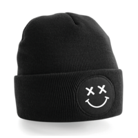 Beanie black smiley white