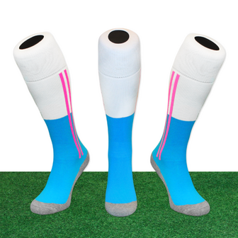 Hockeysokken 2 Stripe Wit/Zeeblauw/Roze