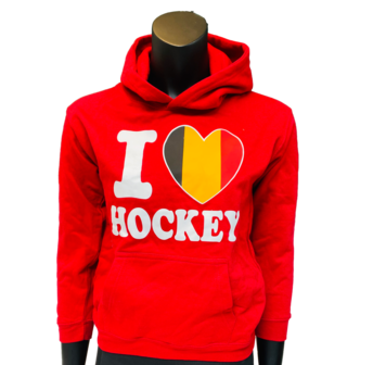 Hoodie Kids Rood I love Hockey Belgie